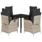 Preview: 5-tlg. Garten-Essgruppe mit Kissen Hellgrau Poly Rattan