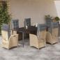 Preview: ARDEBO.de - 7-tlg. Garten-Essgruppe mit Kissen Beige Poly Rattan