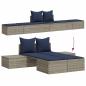 Preview: Doppel-Sonnenliege mit Kissen Grau Poly Rattan