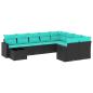 Preview: 10-tlg. Garten-Sofagarnitur mit Kissen Schwarz Poly Rattan