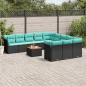 Preview: ARDEBO.de - 12-tlg. Garten-Sofagarnitur mit Kissen Schwarz Poly Rattan