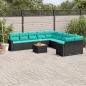 Preview: ARDEBO.de - 11-tlg. Garten-Sofagarnitur mit Kissen Schwarz Poly Rattan