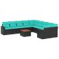 Preview: 11-tlg. Garten-Sofagarnitur mit Kissen Schwarz Poly Rattan