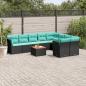 Preview: ARDEBO.de - 10-tlg. Garten-Sofagarnitur mit Kissen Schwarz Poly Rattan