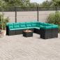 Preview: ARDEBO.de - 11-tlg. Garten-Sofagarnitur mit Kissen Schwarz Poly Rattan