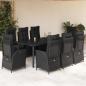 Preview: ARDEBO.de - 9-tlg. Garten-Essgruppe mit Kissen Schwarz Poly Rattan