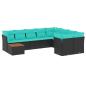 Preview: 10-tlg. Garten-Sofagarnitur mit Kissen Schwarz Poly Rattan