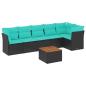 Preview: 7-tlg. Garten-Sofagarnitur mit Kissen Schwarz Poly Rattan