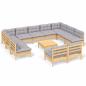 Preview: 12-tlg. Garten-Lounge-Set mit Grauen Kissen Kiefer Massivholz