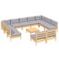 Preview: 12-tlg. Garten-Lounge-Set mit Grauen Kissen Kiefer Massivholz