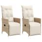Preview: ARDEBO.de - Gartensessel mit Kissen 2 Stk. Verstellbar Beige Poly Rattan