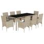 Preview: 9-tlg. Garten-Essgruppe mit Kissen Hellgrau Poly Rattan & Glas