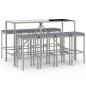 Preview: 9-tlg. Gartenbar-Set mit Kissen Grau Poly Rattan