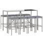 Preview: 9-tlg. Gartenbar-Set mit Kissen Grau Poly Rattan