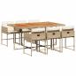 Preview: 7-tlg. Garten-Essgruppe mit Kissen Beige Poly Rattan