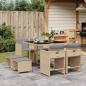 Preview: ARDEBO.de - 9-tlg. Garten-Essgruppe mit Kissen Beigemischung Poly Rattan