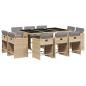 Preview: 11-tlg. Garten-Essgruppe mit Kissen Beigemischung Poly Rattan