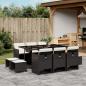 Preview: ARDEBO.de - 11-tlg. Garten-Essgruppe mit Kissen Schwarz Poly Rattan