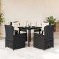 Preview: ARDEBO.de - 5-tlg. Garten-Essgruppe mit Kissen Schwarz Poly Rattan
