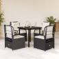Preview: ARDEBO.de - 5-tlg. Garten-Essgruppe mit Kissen Schwarz Poly Rattan
