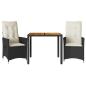 Preview: 3-tlg. Bistro-Set mit Kissen Schwarz Poly Rattan und Akazie