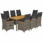 Preview: 9-tlg. Garten-Essgruppe mit Kissen Grau Poly Rattan