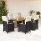 Preview: ARDEBO.de - 7-tlg. Garten-Bistro-Set mit Kissen Schwarz Poly Rattan