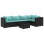 Preview: 6-tlg. Garten-Lounge-Set mit Kissen Schwarz Poly Rattan