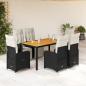 Preview: ARDEBO.de - 7-tlg. Garten-Bistro-Set mit Kissen Schwarz Poly Rattan