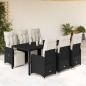 Preview: ARDEBO.de - 7-tlg. Garten-Bistro-Set mit Kissen Schwarz Poly Rattan