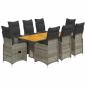Preview: 9-tlg. Garten-Bistro-Set mit Kissen Grau Poly Rattan