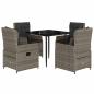 Preview: 5-tlg. Garten-Essgruppe mit Kissen Grau Poly Rattan