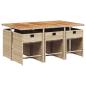 Preview: 7-tlg. Garten-Essgruppe mit Kissen Beige Poly Rattan