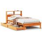 Preview: Massivholzbett mit Regal ohne Matratze Wachsbraun 100x200 cm