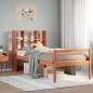 Preview: ARDEBO.de - Massivholzbett mit Regal ohne Matratze Wachsbraun 75x190 cm