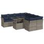 Preview: 9-tlg. Garten-Sofagarnitur mit Kissen Grau Poly Rattan Akazie