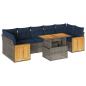 Preview: 8-tlg. Garten-Sofagarnitur mit Kissen Grau Poly Rattan Akazie