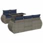 Preview: 6-tlg. Garten-Sofagarnitur mit Kissen Grau Poly Rattan Akazie