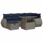 Preview: 7-tlg. Garten-Sofagarnitur mit Kissen Grau Poly Rattan Akazie