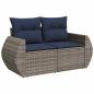 Preview: 7-tlg. Garten-Sofagarnitur mit Kissen Grau Poly Rattan Akazie