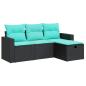 Preview: 4-tlg. Garten-Sofagarnitur mit Kissen Schwarz Poly Rattan