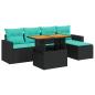Preview: 6-tlg. Garten-Sofagarnitur mit Kissen Schwarz Poly Rattan