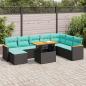 Preview: ARDEBO.de - 9-tlg. Garten-Sofagarnitur mit Kissen Schwarz Poly Rattan