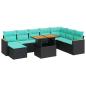 Preview: 9-tlg. Garten-Sofagarnitur mit Kissen Schwarz Poly Rattan