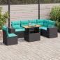 Preview: ARDEBO.de - 7-tlg. Garten-Sofagarnitur mit Kissen Schwarz Poly Rattan