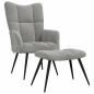 Preview: Relaxsessel mit Hocker Hellgrau Samt
