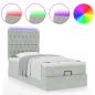 Preview: Ottoman-Bett mit Matratzen & LEDs Hellgrau 90x190 cm Samt