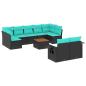 Preview: 10-teiliges Gartensofa-Set mit Kissen, schwarzes Polyrattan