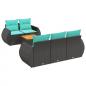 Preview: 6-teiliges Gartensofa-Set mit Kissen, schwarzes Polyrattan