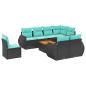 Preview: 9-teiliges Gartensofa-Set mit Kissen, schwarzes Polyrattan
